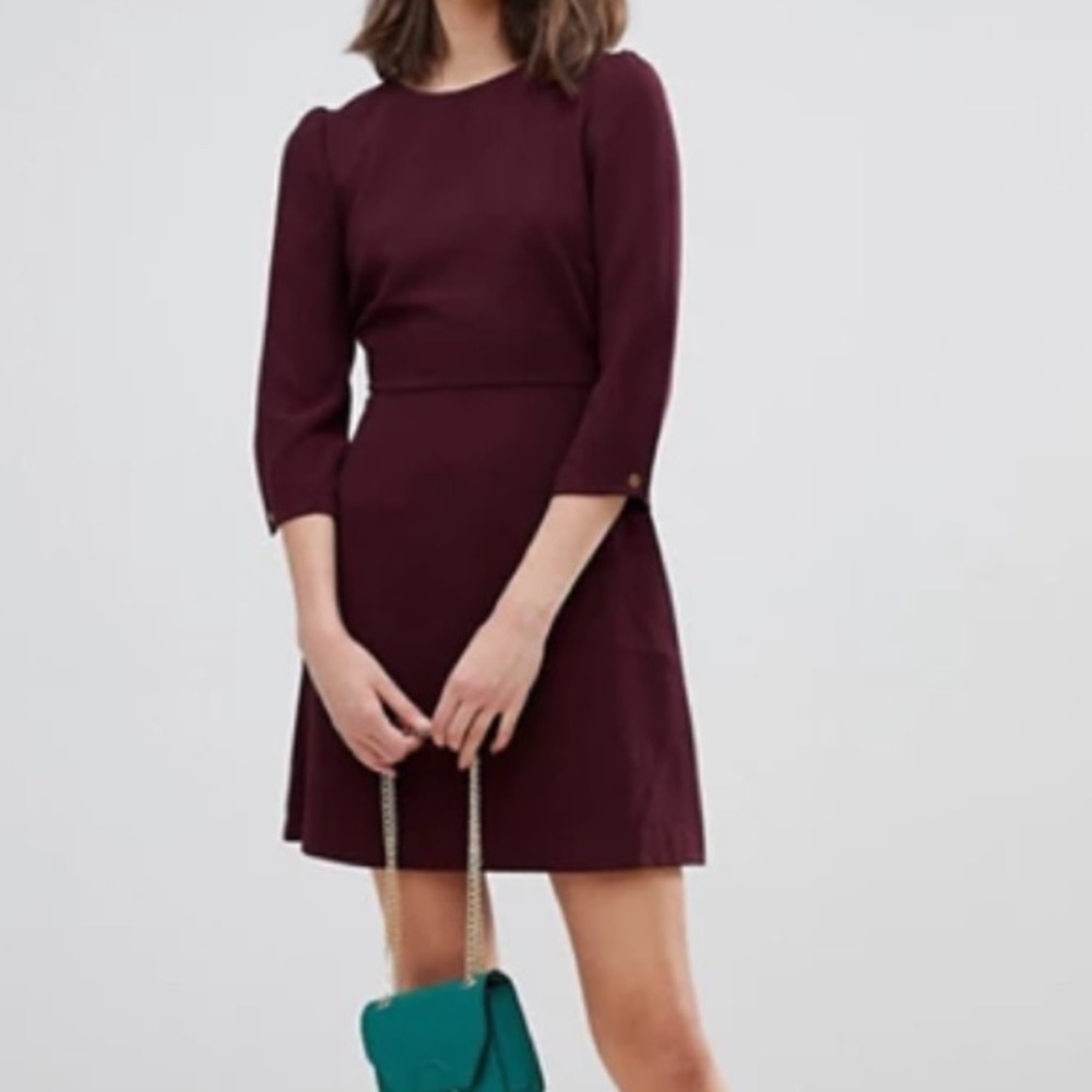 ASOS Warehouse 3/4 sleeve shift dress in plum